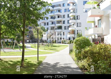 VIENNE, AUTRICHE - 2 OCTOBRE 2023 : bâtiments résidentiels à Seestadt Aspern, l'une des plus grandes zones de développement urbain d'Europe. Banque D'Images