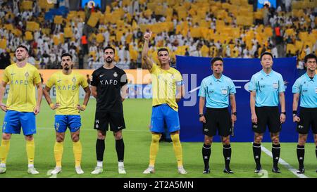 Cristiano Ronaldo d'Al Nassr FC Waves avant le match Al Nassr FC (KSA) vs FC Istiklol (TJK) jour 2 de l'AFC Champions League 2023-24 Groupe E à Al-Awwal Park le 2 octobre 2023 à Riyad, Arabie Saoudite. Photo de Stringer / Power Sport Images Banque D'Images