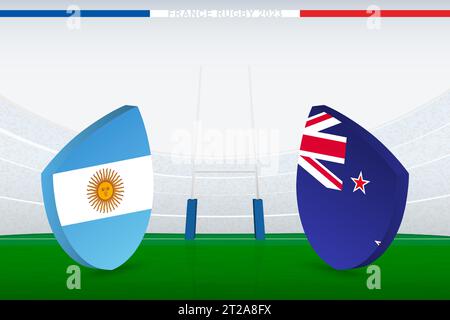 Match de demi-finale entre l'Argentine et la Nouvelle-Zélande, illustration de l'icône du drapeau de rugby sur le stade de rugby. Illustration vectorielle. Illustration de Vecteur