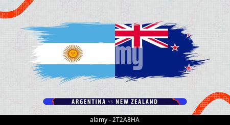 Argentine vs Nouvelle-Zélande, illustration du match international de rugby en demi-finale dans le style coup de pinceau. Icône grungy abstraite pour match de rugby. Vector illustr Illustration de Vecteur