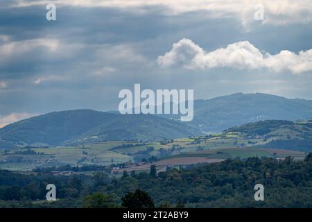 Vignoble de Rhône. Vue sur les collines derrière Saint-Roch Banque D'Images