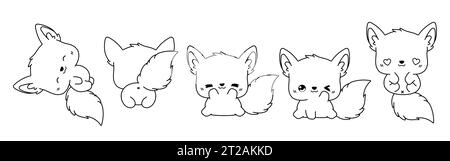 Collection de Vector Cartoon Fox Coloriage page. Ensemble de Kawaii Isolated Animal Outline Illustration de Vecteur