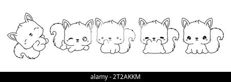 Ensemble de Vector Cartoon Squirrel Coloriage page. Collection de Kawaii Isolated Forest Animal Outline Illustration de Vecteur