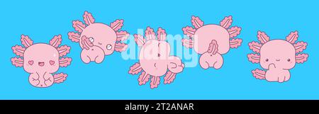 Ensemble d'illustrations Vector Cartoon Axolotl. Collection de Kawaii Isolated Animal Art pour autocollants Illustration de Vecteur