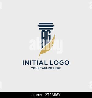 Logo initial de monogramme AG avec conception de pilier et de plume, inspiration de logo de cabinet d'avocats Illustration de Vecteur