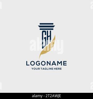 Logo initial de monogramme GH avec pilier et conception de plume, inspiration de logo de cabinet d'avocats Illustration de Vecteur