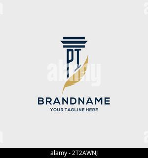 Logo initial de monogramme PI avec conception de pilier et de plume, inspiration de logo de cabinet d'avocats Illustration de Vecteur