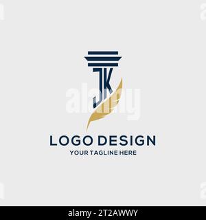 Logo initial de monogramme de JK avec pilier et conception de plume, inspiration de logo de cabinet d'avocats Illustration de Vecteur