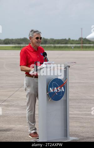 L'équipage SpaceX Crew-7 de la NASA arrive au Kennedy Space Center le 20 août 2023, pour se préparer au lancement vers la Station spatiale internationale à bord du Dragon et Falcon 9 de SpaceX dans le cadre du programme commercial Crew Program. Banque D'Images
