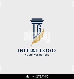 Logo initial monogramme LG avec pilier et plume, inspiration du logo du cabinet d'avocats Illustration de Vecteur