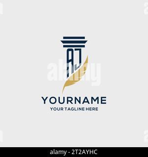 Logo initial monogramme AJ avec pilier et plume, inspiration du logo du cabinet d'avocats Illustration de Vecteur