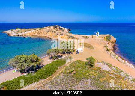 Plage de Tourkomnima sur l'île de Lipsi, Grèce Banque D'Images