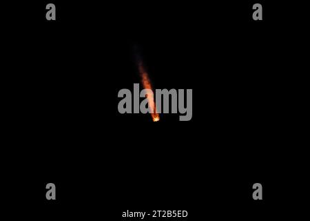 La fusée Soyouz MS-24 a été lancée le 15 septembre 2023 depuis le cosmodrome de Baïkonour au Kazakhstan, transportant l'astronaute de la NASA Loral O'Hara et les cosmonautes Roscosmos Oleg Kononenko et Nikolai Chub dans le cadre de l'expédition 70 vers la Station spatiale internationale. Banque D'Images