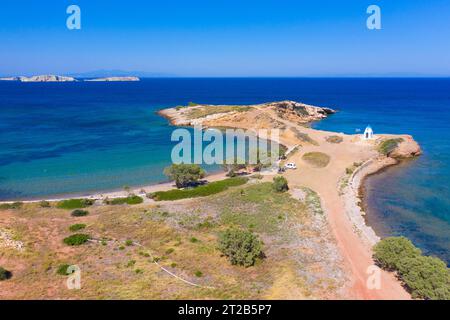 Plage de Tourkomnima sur l'île de Lipsi, Grèce Banque D'Images