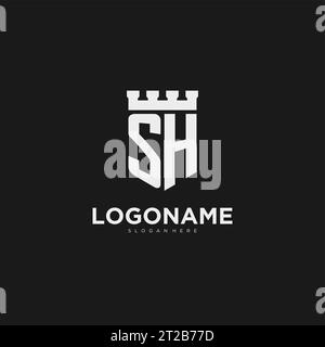 Initiales SH logo monogramme avec bouclier et graphique vectoriel de conception de forteresse Illustration de Vecteur