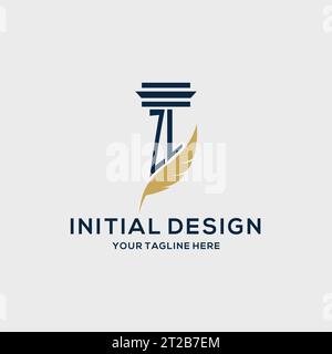 Logo initial monogramme ZL avec pilier et plume design, inspiration du logo du cabinet d'avocats Illustration de Vecteur