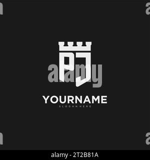 Initiales PJ logo monogramme avec bouclier et graphique vectoriel de conception de forteresse Illustration de Vecteur