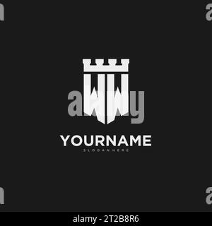 Initiales WW logo monogramme avec bouclier et graphique vectoriel de conception de forteresse Illustration de Vecteur