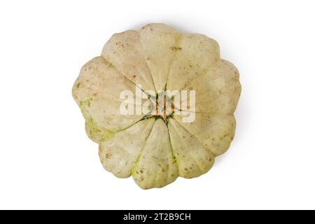 Vue de dessus de la courge Pattypan avec forme ronde et peu profonde et bords festonnés sur fond blanc Banque D'Images