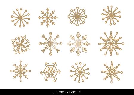 Doodle flocons de neige or sur fond blanc Illustration de Vecteur