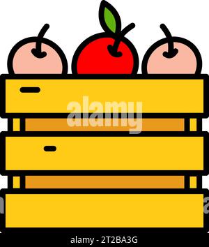 Pommes dans une icône de couleur vectorielle de boîte. Signe de vecteur de récolte dans un style simple. Peut être utilisé pour l'invitation de mariage, la conception de carte et la conception de fond Illustration de Vecteur
