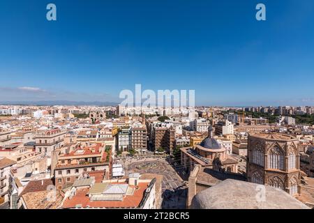 La vue sur la ville de Valence depuis le Miguelete : le clocher appelé Micalet. vue à 360 degrés sur la ville. Vous pouvez profiter d'une vue panoramique. Banque D'Images