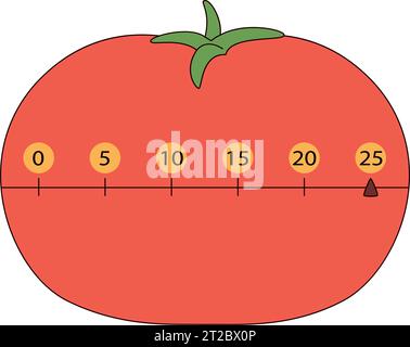 Timer Pomodoro Time Management. Minuterie d'horloge mécanique pour le travail, la concentration, l'étude Illustration de Vecteur