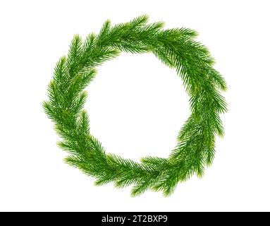 Couronne de Noël de branches réalistes de sapin. Cadre de branches d'arbre de Noël pour le nouvel an et cartes de Noël, bannières, invitations. Vecteur Illustration de Vecteur