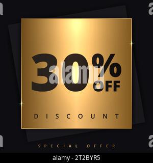30 rabais sur la bannière de réduction. Promotion spéciale 30 % de réduction. Offre de remise. Bannière de promotion de luxe trente pour cent de réduction dans le carré d'or et Illustration de Vecteur