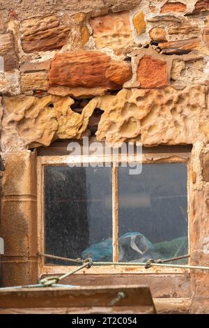 Bâtiment côtier, murs de mer, barrière solide, béton, maçonnerie, gabions, marées hautes, ondes de tempête, ingénierie douce, matériaux naturels érodés, nature. Banque D'Images