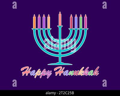 Joyeux Hanukkah. Menorah avec neuf bougies colorées est un symbole de la fête juive. Conception de dépliants d'invitation, brochures et articles promotionnels. V Illustration de Vecteur