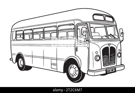 Croquis rétro de bus dessiné à la main Vector Retro transport Illustration de Vecteur