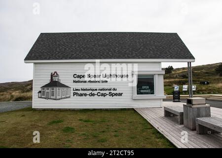 Panneau de bienvenue du lieu historique national du phare de Cape Spear à St. John's, Terre-Neuve-et-Labrador, Canada Banque D'Images