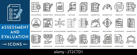 Collection d'icônes d'évaluation et de ligne d'évaluation. Contenant état financier, audit, rapport financier, facture. Illustration de Vecteur