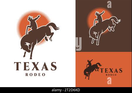 Wild Horseman Silhouette avec logo Cowboy Vintage Retro Texas Rodeo Illustration de fond conception vectorielle Illustration de Vecteur