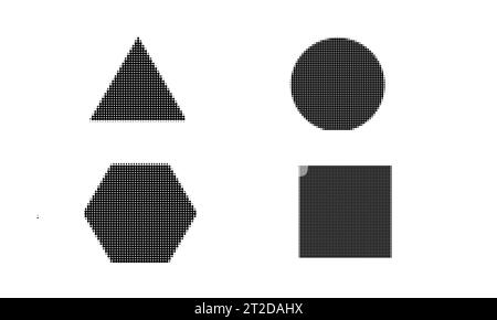 Ensemble de points demi-tons de forme hexagonale, ronde, carrée, triangulaire isolé sur fond blanc. Pour Pop art, idée, affiche, bannière, décoration. Vecteur Illustration de Vecteur