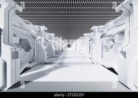 Couloir blanc avec éléments SCI fi rendu 3D. Banque D'Images