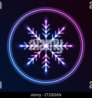 Flocon de neige bleu violet néon et cercles abstraits fond de Noël brillant. Design d'hiver Vector Illustration de Vecteur