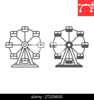 Grande ligne de roue et icône de glyphe, oktoberfest et divertissement, icône vectorielle de carrousel, graphiques vectoriels d'attraction, signe de contour de trait éditable, eps 1 Illustration de Vecteur