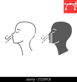Icône de ligne de souffle et de glyphe, méditation et relaxation, icône vectorielle de respiration profonde, graphiques vectoriels, signe de contour de trait modifiable, eps 10. Illustration de Vecteur