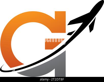 Orange et noir Antique lettre G icône avec un avion sur un fond blanc Illustration de Vecteur