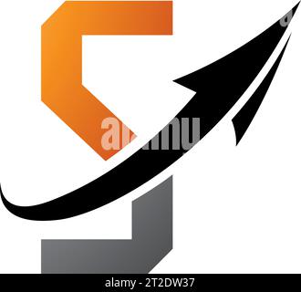 Icône futuriste lettre S orange et noire avec une flèche sur un fond blanc Illustration de Vecteur