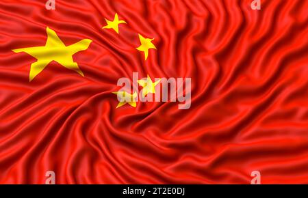 Drapeau chinois ridé isolé sur fond blanc. rendu 3d. Banque D'Images