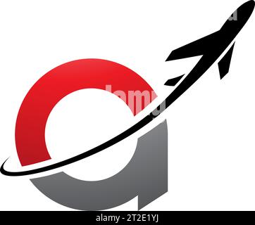 Lettre minuscule rouge et noire icône avec un avion sur fond blanc Illustration de Vecteur