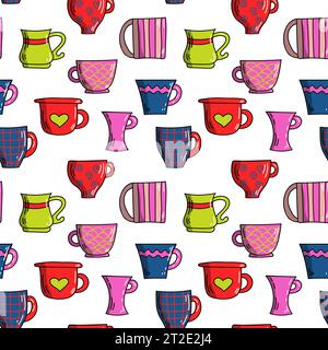 Vector Bright motif sans couture coloré de tasses, sucettes et bonbons dans le style doodle Illustration de Vecteur