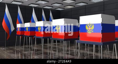 Russie - bureau de vote et bureaux de vote avec armoiries - concept électoral - illustration 3D. Banque D'Images