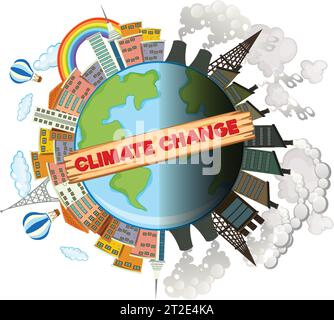 Une illustration contrastée illustrant l'impact du changement climatique Illustration de Vecteur