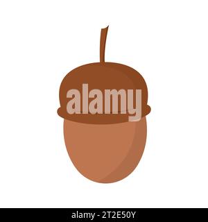 Elément de gland brun de dessin animé. Symbole d'automne. Illustration vectorielle stock isolé sur fond blanc dans le style de dessin animé plat. Illustration de Vecteur