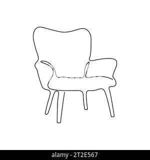 Dessin au trait continu de meubles spacieux et modernes de fauteuil. Mobilier élégant dessiné à la main. Isolé sur fond blanc. Illustration vectorielle Illustration de Vecteur