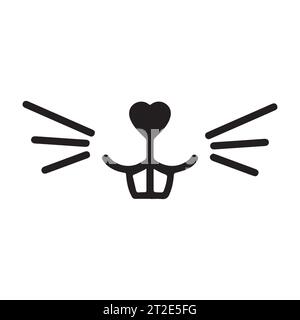 Joli nez de lapin minimaliste noir sur blanc illustration vectorielle. Icône de joli lapin. Logo de nez et de dents d'animal pour vétérinaire ou magasin d'animaux de compagnie. National an Illustration de Vecteur